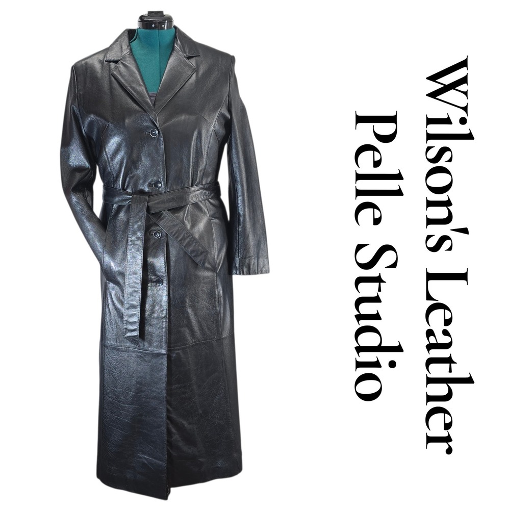 Wilsons‎ Leather Pelle Studio Black Trench Coat Belted Thinsulate Liner M
